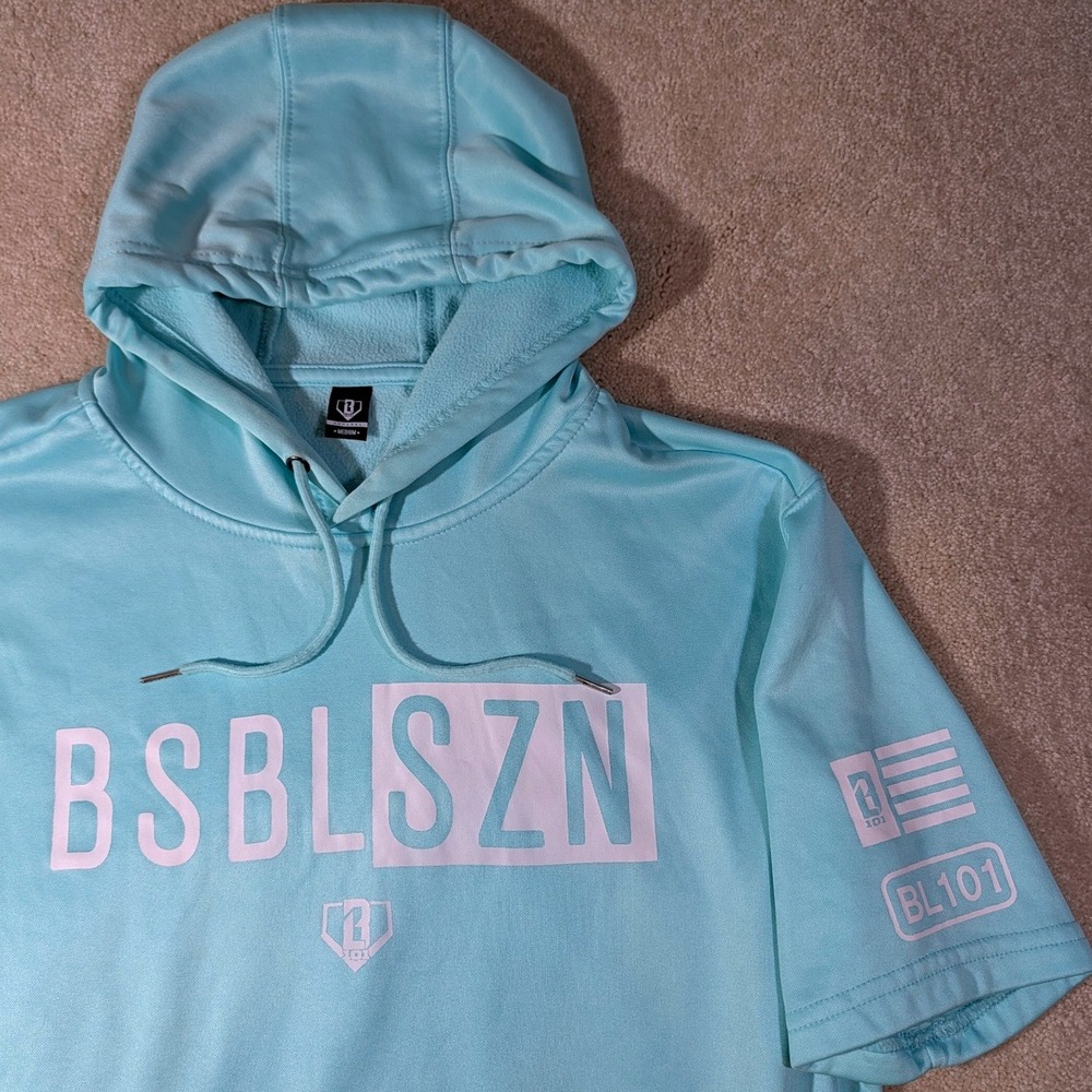 Baseball Lifestyle 101 BSBLSZN Short Sleeve Hoodie Mens Medium Light Blue BL101